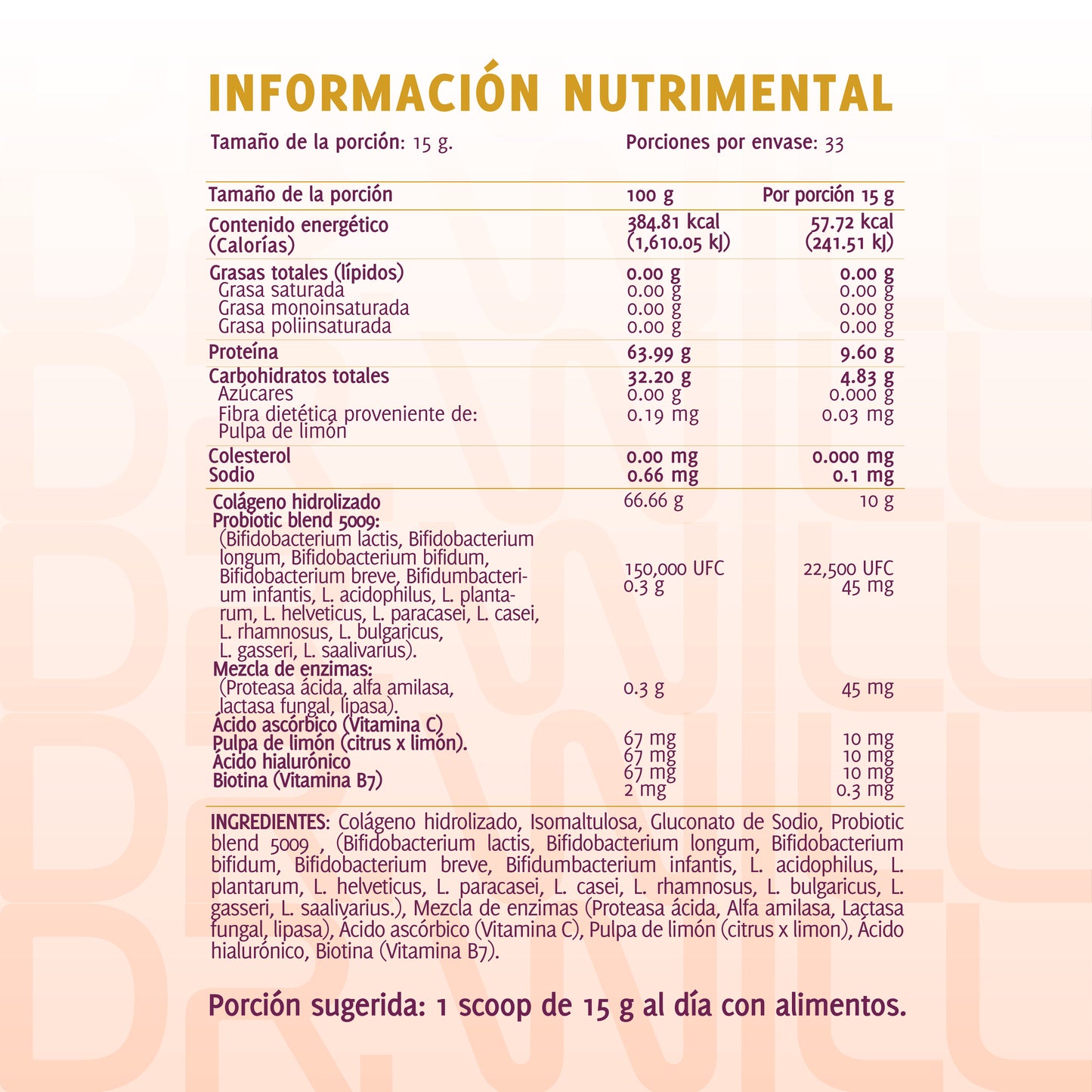 Péptidos de Colágeno Hidrolizado + Ácido Hialurónico + Biotina en polvo 500 g