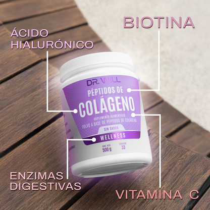 Péptidos de Colágeno Hidrolizado + Ácido Hialurónico + Biotina en polvo 500 g