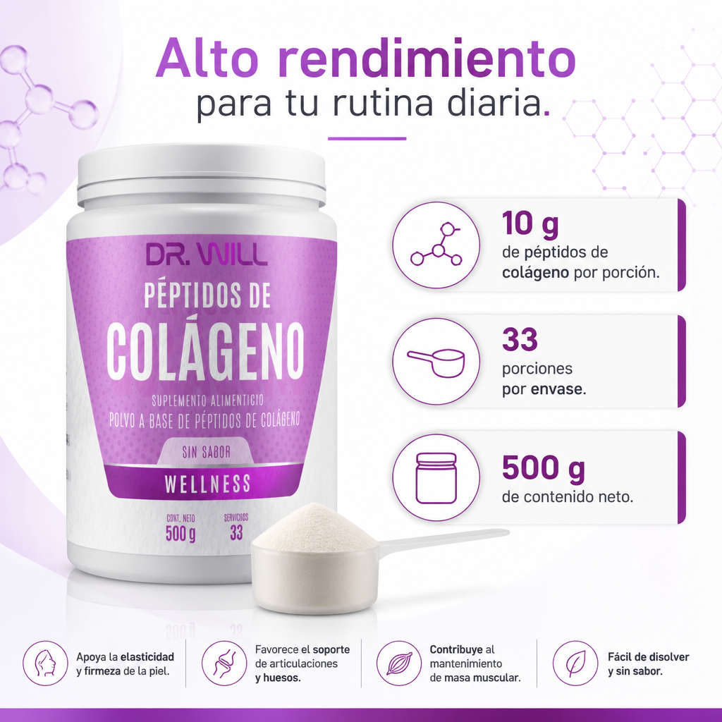 Péptidos de Colágeno Hidrolizado + Ácido Hialurónico + Biotina en polvo 500 g