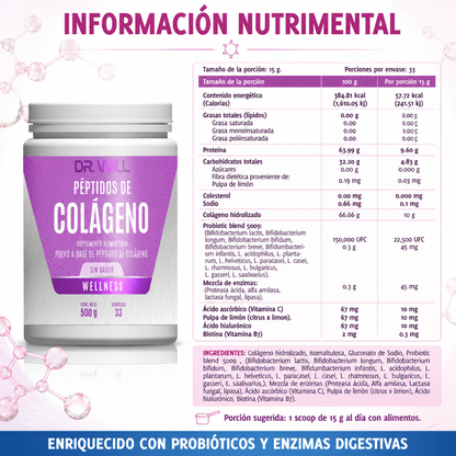 Péptidos de Colágeno Hidrolizado + Ácido Hialurónico + Biotina en polvo 500 g