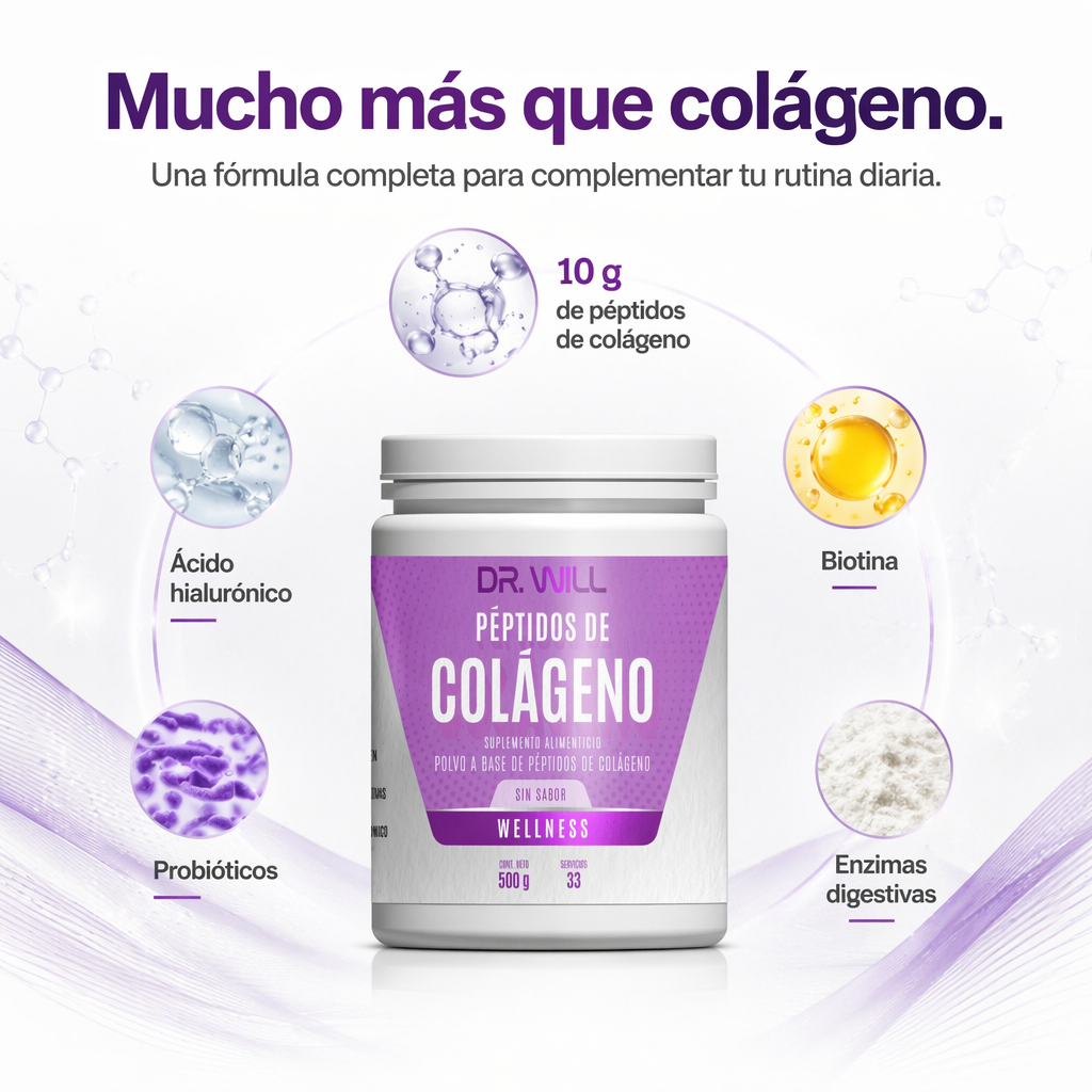 Péptidos de Colágeno Hidrolizado + Ácido Hialurónico + Biotina en polvo 500 g