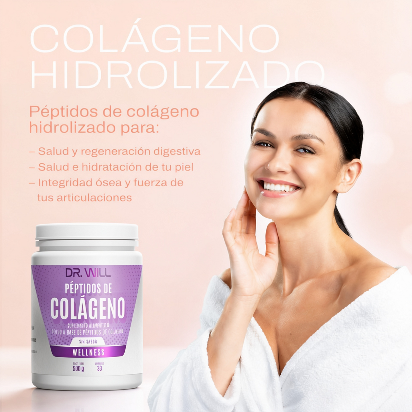 Péptidos de Colágeno Hidrolizado + Ácido Hialurónico + Biotina en polvo 500 g