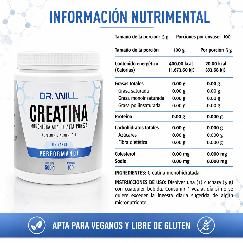 Creatina Monohidratada de Alta Pureza 500 g