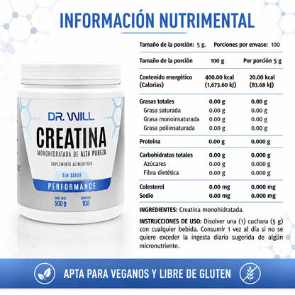 Creatina Monohidratada de Alta Pureza 500 g