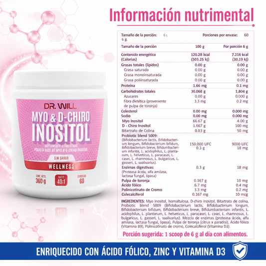 Myo & D Chiro Inositol Mezcla de Ratio 40:1 en polvo 360 g